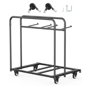Folding Chair Rack, 400 LBS Capacity, Heavy-duty Chair Cart for 5 Tables+14 Chairs, Chair Storage Dolly Chair Holder w/ Swivel Casters and Locking Wheels,for Party Event,Hotel, Matte Black