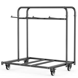 folding chair rack, 400 lbs capacity, heavy duty chair cart for 5 tables+14 chairs, chair storage dolly chair holder w/ swivel casters and locking wheels,for party event,hotel, matte black
