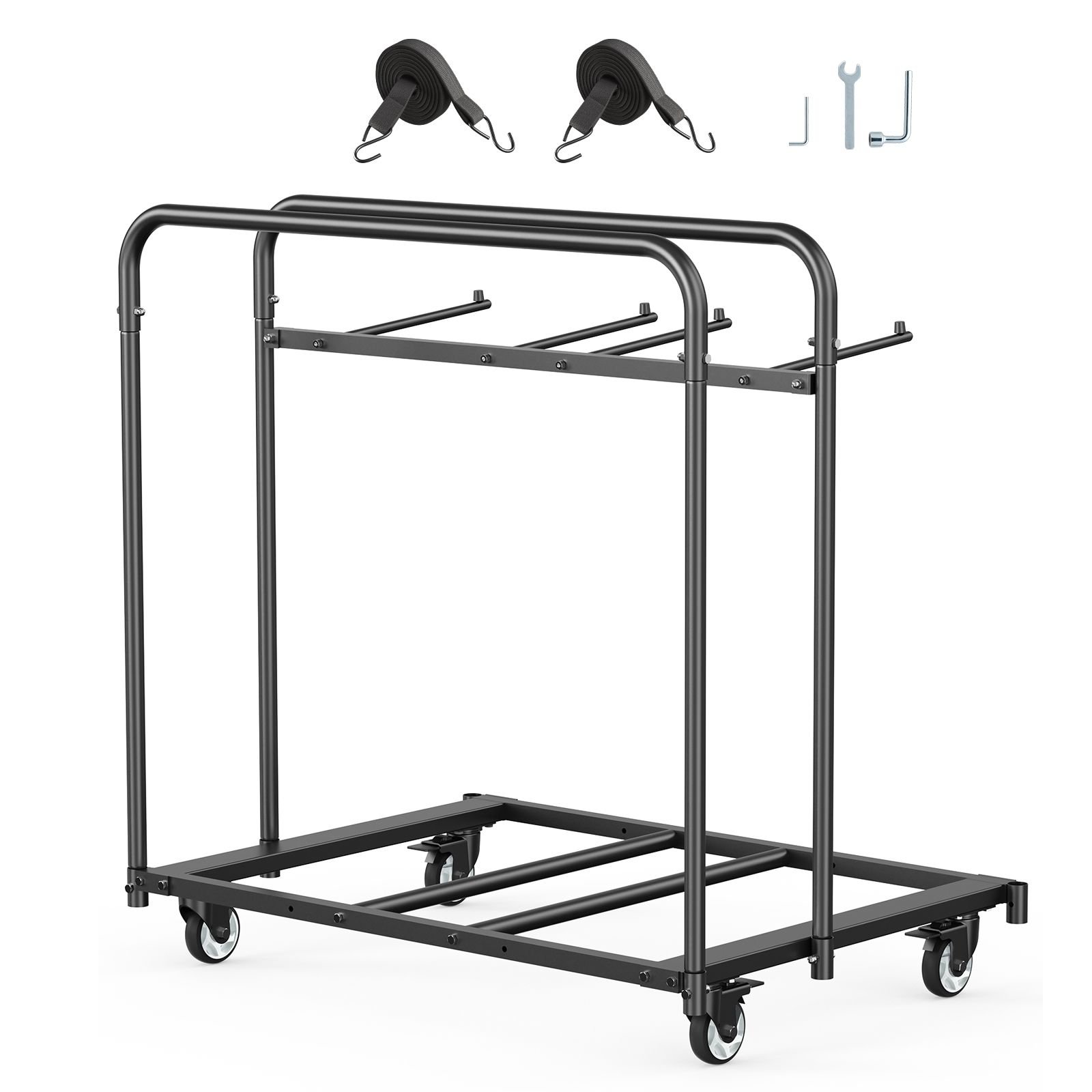 folding chair rack, 400 lbs capacity, heavy duty chair cart for 5 tables+14 chairs, chair storage dolly chair holder w/ swivel casters and locking wheels,for party event,hotel, matte black