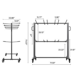 folding chair rack, 800 lbs capacity, heavy duty chair cart for 84 chairs/ 12 tables+42 chairs, dual layer chair storage dolly with rubber wheels and holders, large chair holder, matte black