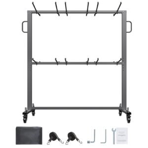 folding chair rack, 800 lbs capacity, heavy duty chair cart for 84 chairs/ 12 tables+42 chairs, dual layer chair storage dolly with rubber wheels and holders, large chair holder, matte black
