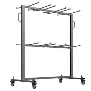 folding chair rack, 800 lbs capacity, heavy duty chair cart for 84 chairs/ 12 tables+42 chairs, dual layer chair storage dolly with rubber wheels and holders, large chair holder, matte black