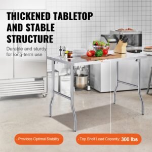 folding commercial prep table, 48 x 30 inch commercial worktable workstation, heavy duty stainless steel folding table with 300 lbs load, kitchen work table, for home kitchen restaurant garage