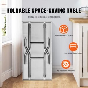 folding commercial prep table, 48 x 30 inch commercial worktable workstation with undershelf, heavy duty stainless steel folding table with 300 lbs load, for home kitchen restaurant garage