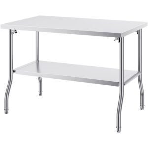 Folding Commercial Prep Table, 48 x 30 Inch Commercial Worktable Workstation with Undershelf, Heavy-duty Stainless Steel Folding Table with 300 lbs Load, for Home Kitchen Restaurant Garage