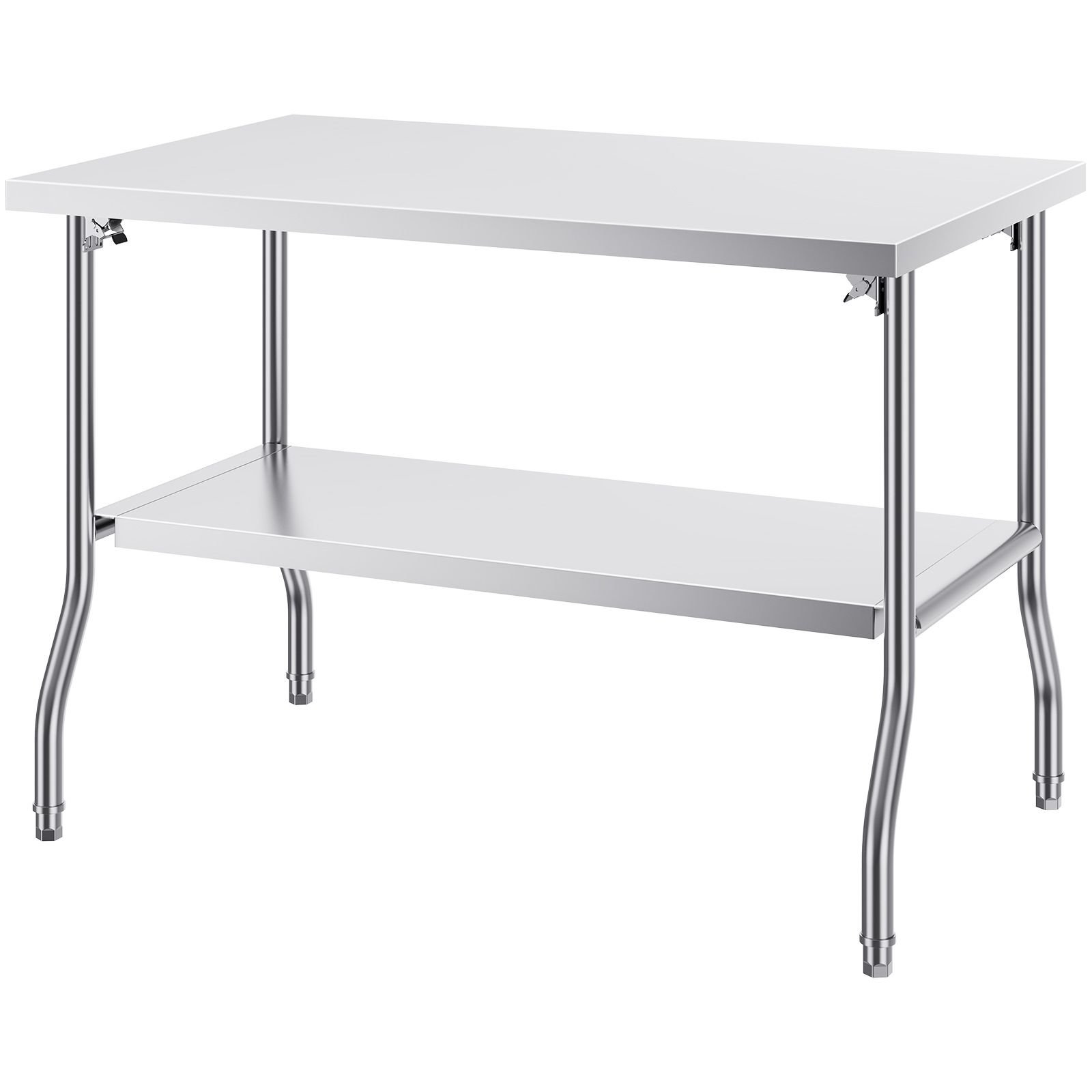 folding commercial prep table, 48 x 30 inch commercial worktable workstation with undershelf, heavy duty stainless steel folding table with 300 lbs load, for home kitchen restaurant garage
