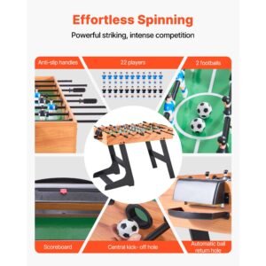folding foosball table, 42 inch standard size table, indoor full size foosball tables for home, family, and game room, durable soccer set, includes 2 balls