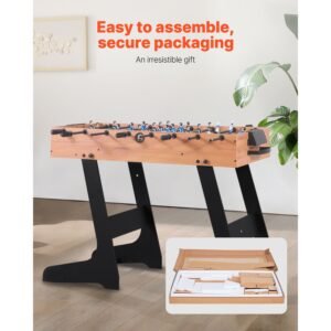 folding foosball table, 42 inch standard size table, indoor full size foosball tables for home, family, and game room, durable soccer set, includes 2 balls