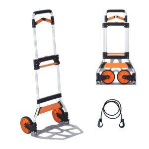 Folding Hand Truck, 309 lbs Load Capacity, Aluminum Portable Cart, Convertible Hand Truck and Dolly with Telescoping Handle and PP+TPR Wheels, Ultra Lightweight Super Strong for Moving Warehouse