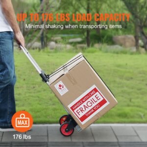 folding hand truck and dolly, 176 lbs capacity, aluminum foldable cart, heavy duty luggage trolley cart with telescoping handle and pp+tpr wheels for home, office, shopping, travel