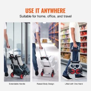 folding hand truck and dolly, 176 lbs capacity, aluminum foldable cart, heavy duty luggage trolley cart with telescoping handle and pp+tpr wheels for home, office, shopping, travel