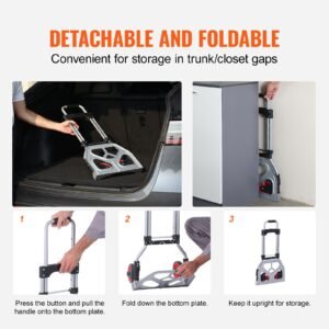 folding hand truck and dolly, 176 lbs capacity, aluminum foldable cart, heavy duty luggage trolley cart with telescoping handle and pp+tpr wheels for home, office, shopping, travel
