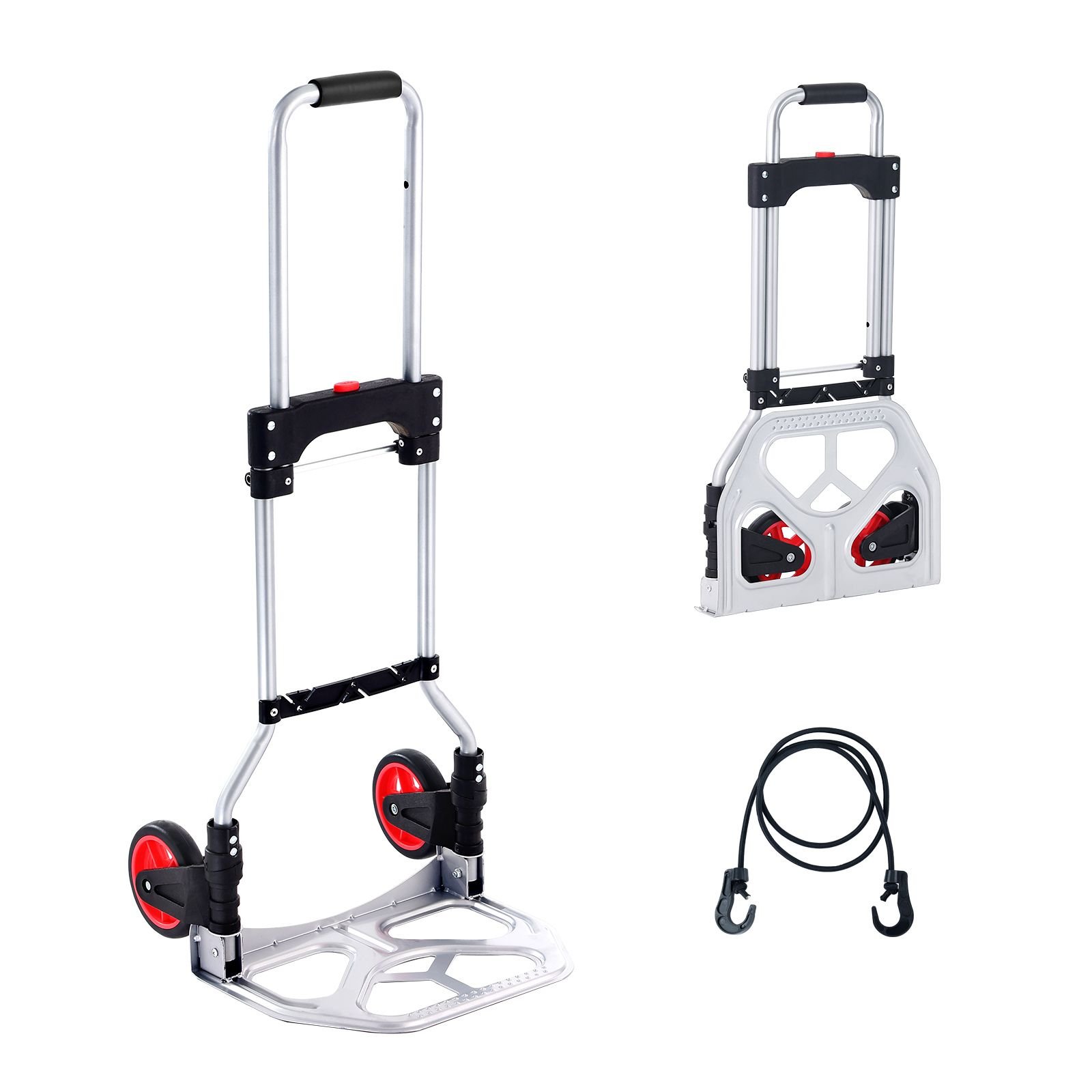 folding hand truck and dolly, 176 lbs capacity, aluminum foldable cart, heavy duty luggage trolley cart with telescoping handle and pp+tpr wheels for home, office, shopping, travel