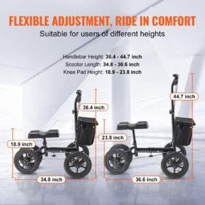 folding knee scooter, aluminum steerable knee walker with height adjustable handlebar & knee pad, 12" all terrain wheels, dual brakes, leg recovery scooter for broken ankle foot injuries, 350lbs