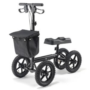 Folding Knee Scooter, Aluminum Steerable Knee Walker with Height-Adjustable Handlebar & Knee Pad, 12" All-Terrain Wheels, Dual Brakes, Leg Recovery Scooter for Broken Ankle Foot Injuries, 350LBS