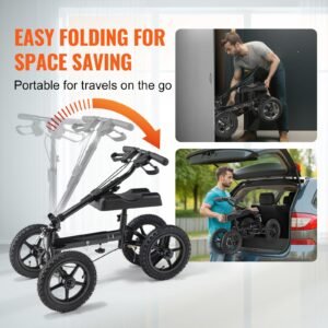 folding knee scooter, aluminum steerable knee walker with height adjustable handlebar & knee pad, 12" all terrain wheels, dual brakes, leg recovery scooter for broken ankle foot injuries, 350lbs