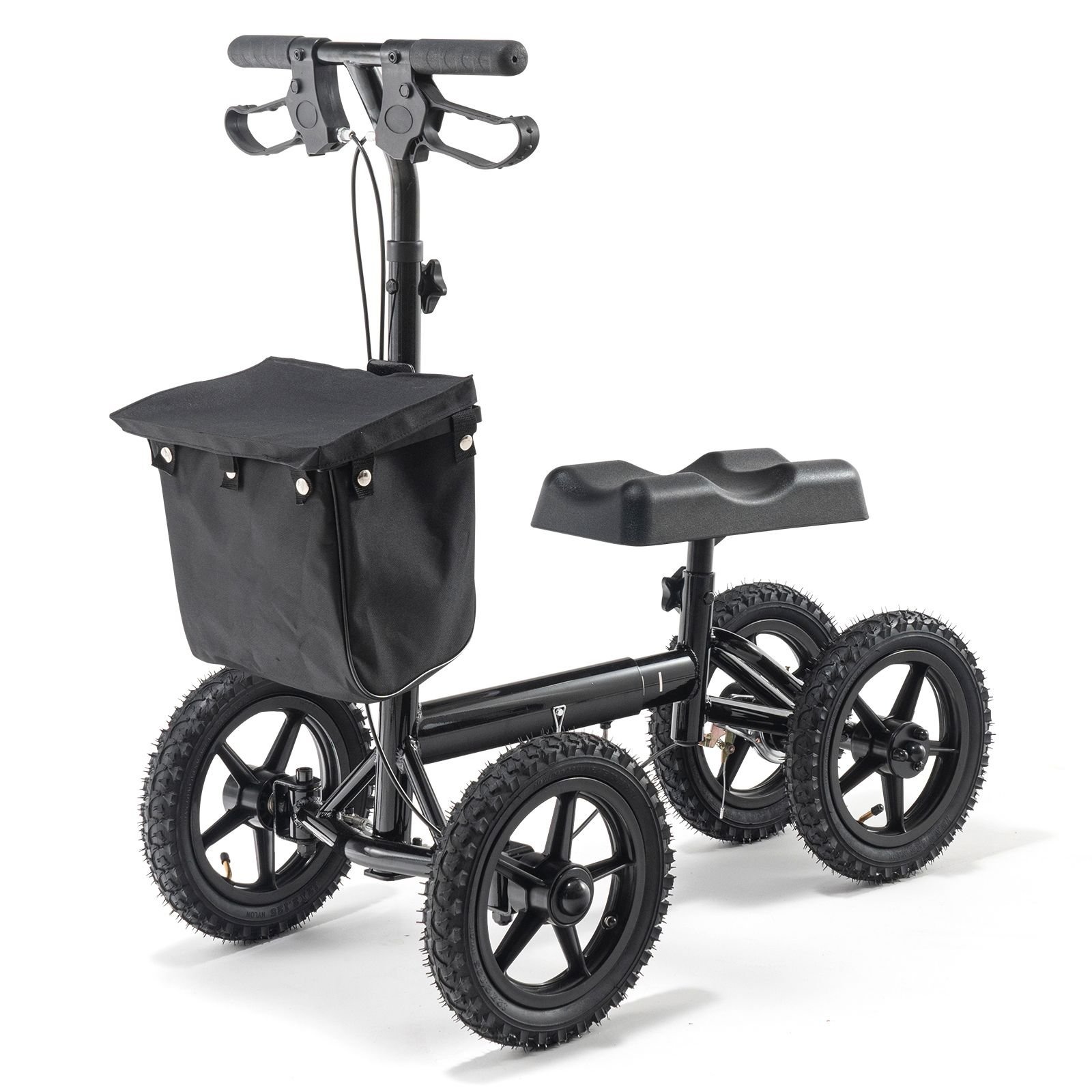 folding knee scooter, aluminum steerable knee walker with height adjustable handlebar & knee pad, 12" all terrain wheels, dual brakes, leg recovery scooter for broken ankle foot injuries, 350lbs
