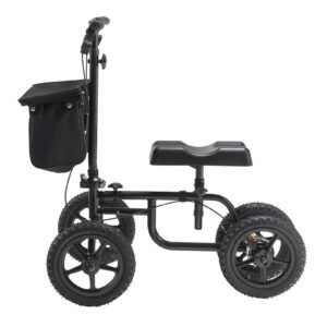 folding knee scooter, carbon steel steerable knee walker with height adjustable handlebar & knee pad, 12" all terrain wheel, dual brakes, leg recovery scooter for injured ankle foot knee, 350lbs