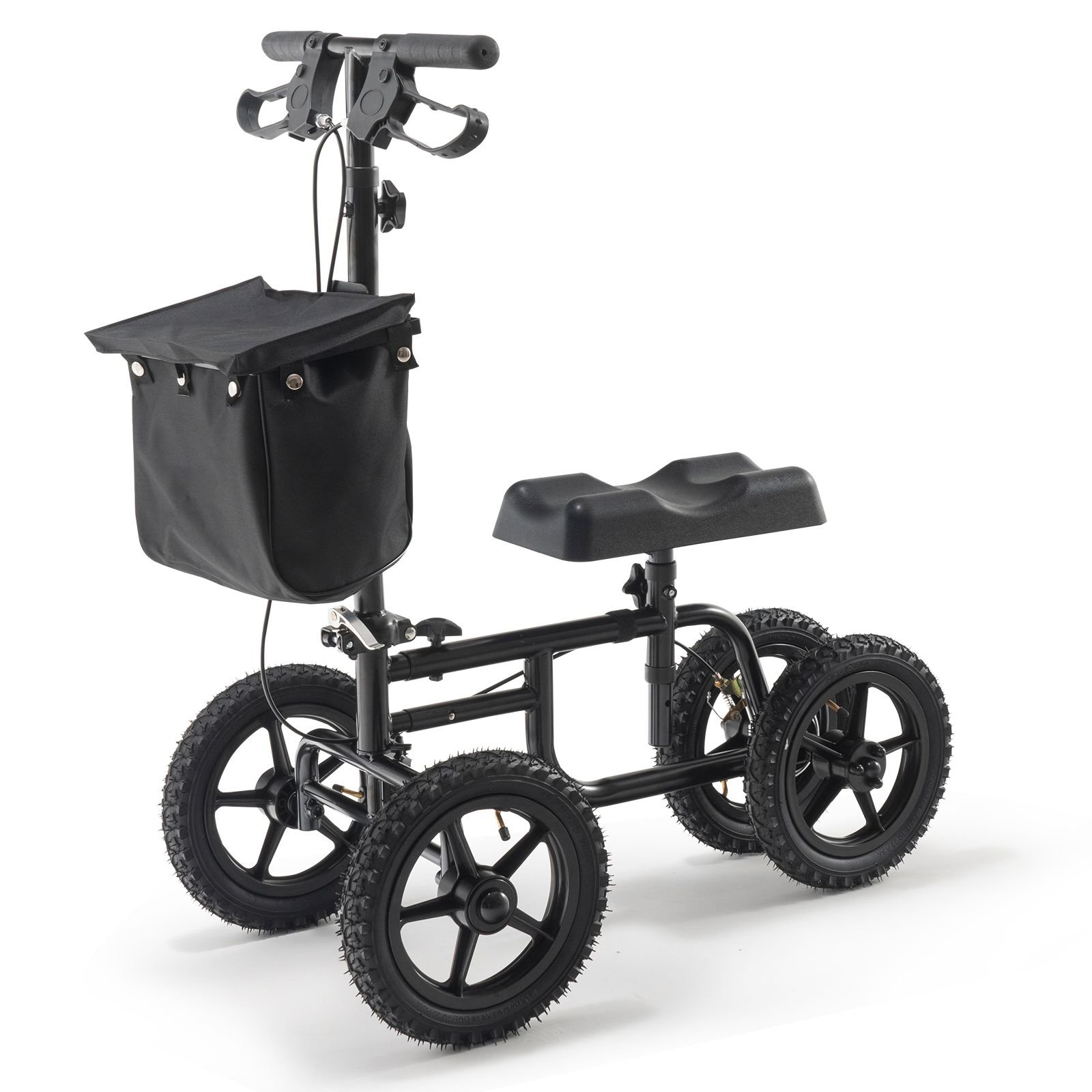 folding knee scooter, carbon steel steerable knee walker with height adjustable handlebar & knee pad, 12" all terrain wheel, dual brakes, leg recovery scooter for injured ankle foot knee, 350lbs