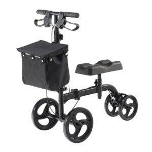 Folding Knee Scooter, Carbon Steel Steerable Knee Walker with Height-Adjustable Handlebar & Knee Pad, All-Terrain Solid Wheels, Dual Brakes, Leg Recovery Scooter for Broken Ankle Foot Injuries