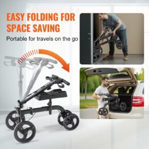 folding knee scooter, carbon steel steerable knee walker with height adjustable handlebar & knee pad, all terrain solid wheels, dual brakes, leg recovery scooter for broken ankle foot injuries