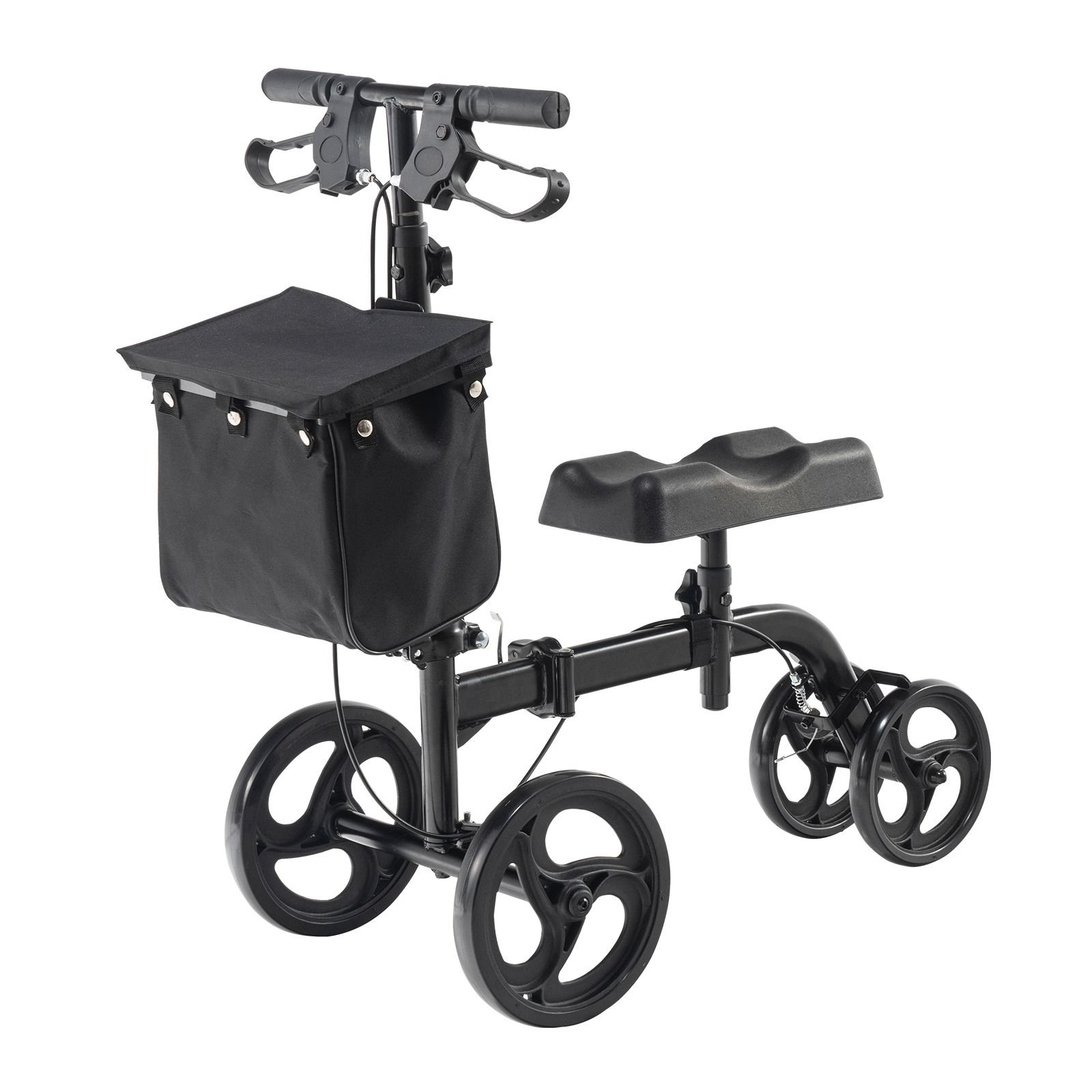 folding knee scooter, carbon steel steerable knee walker with height adjustable handlebar & knee pad, all terrain solid wheels, dual brakes, leg recovery scooter for broken ankle foot injuries