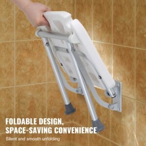 folding pe shower seat, 15.7'' x 14.8'' unfolded, wall mounted fold up shower bench with 500 lbs load capacity, space saving fold down shower chair for seniors pregnant women