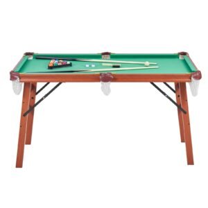 Folding Pool Table, 4.5 ft Portable Billiards Tables, Foldable Space-Saving Entertainment Game Set Includes Ball, Cue, Rack, Chalk, Brush, Brown with Bule Cloth, for Family Use, Recreation Room