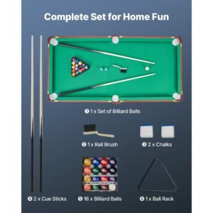 folding pool table, 4.5 ft portable billiards tables, foldable space saving entertainment game set includes ball, cue, rack, chalk, brush, brown with bule cloth, for family use, recreation room