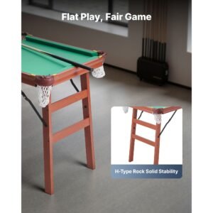 folding pool table, 4.5 ft portable billiards tables, foldable space saving entertainment game set includes ball, cue, rack, chalk, brush, brown with bule cloth, for family use, recreation room