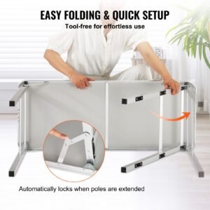 folding portable bar table, tradeshow podium table for indoor, outdoor, party, picnic, exhibition, includes carrying case, storage shelf and black skirt, 38.39" x 15.16" x 34.25"