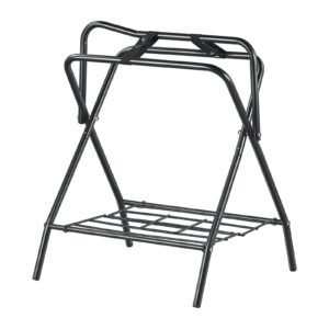 folding saddle rack, 28 x 19 x 37.5 in, 2 packs freestanding horse saddle stand, portable horse blanket holder, heavy duty steel saddle rack for english & western saddles, tack storage, black