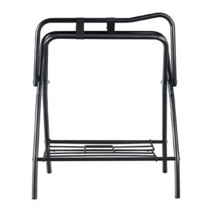 folding saddle rack, 28 x 19 x 37.5 in, 2 packs freestanding horse saddle stand, portable horse blanket holder, heavy duty steel saddle rack for english & western saddles, tack storage, black