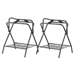 folding saddle rack, 28 x 19 x 37.5 in, freestanding horse saddle stand, portable horse blanket holder, heavy duty steel saddle rack for english & western saddles, tack storage, black
