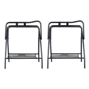 folding saddle rack, 28 x 19 x 37.5 in, freestanding horse saddle stand, portable horse blanket holder, heavy duty steel saddle rack for english & western saddles, tack storage, black