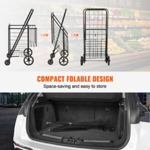 folding shopping cart, jumbo grocery cart with double baskets, 360° swivel wheels, heavy duty utility cart, 110 lbs large capacity utility cart for laundry, shopping, grocery, luggage