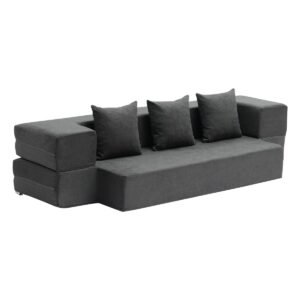 folding sofa bed, 3 in 1 foldable couch bed with 3 pillows and washable cover, 25d high density memory foam convertible sleeper chair bed, futon couch for living room, bedroom, dark grey(twin)