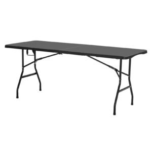folding table, 6 ft heavy duty portable fold in half utility table, indoor outdoor plastic rectangle table with built in handle, for party, dining, wedding, events, picnic, camping, black