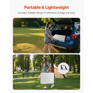 folding table, 6 ft heavy duty portable fold in half utility table, indoor outdoor plastic rectangle table with built in handle, for party, dining, wedding, events, picnic, camping, white