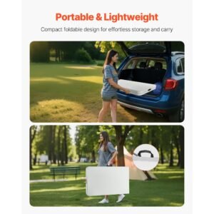 folding table, 8 ft heavy duty portable fold in half utility table, indoor outdoor plastic rectangle table with built in handle, for party, dining, wedding, events, picnic, camping, white