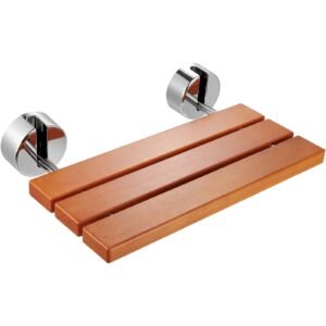folding teak shower seat, 20.1" x 13.2" unfolded, wall mounted fold up shower bench with 440 lbs load capacity, space saving home care fold down shower chair, for seniors pregnant women children