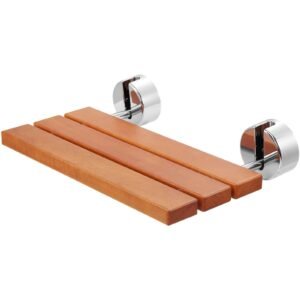 folding teak shower seat, 20.1" x 13.2" unfolded, wall mounted fold up shower bench with 440 lbs load capacity, space saving home care fold down shower chair, for seniors pregnant women children