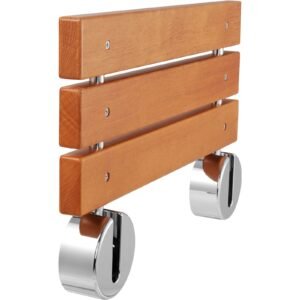 folding teak shower seat, 20.1" x 13.2" unfolded, wall mounted fold up shower bench with 440 lbs load capacity, space saving home care fold down shower chair, for seniors pregnant women children