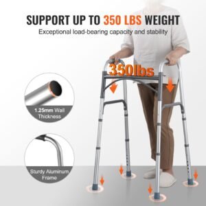 folding walker, 2 button folding walkers with 8 level adjustable height and durable handles, lightweight aluminum mobility walker aid for elderly handicapped disabled, up to 350 pounds