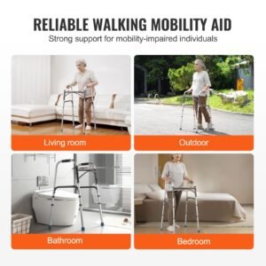 folding walker, 2 button folding walkers with 8 level adjustable height and durable handles, lightweight aluminum mobility walker aid for elderly handicapped disabled, up to 350 pounds