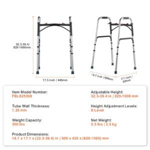folding walker, 2 button folding walkers with 8 level adjustable height and durable handles, lightweight aluminum mobility walker aid for elderly handicapped disabled, up to 350 pounds