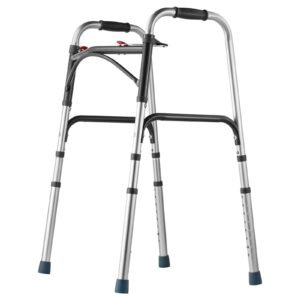 Folding Walker, 2-Button Folding Walkers with 8-Level Adjustable Height and Durable Handles, Lightweight Aluminum Mobility Walker Aid for Elderly Handicapped Disabled, Up to 350 Pounds