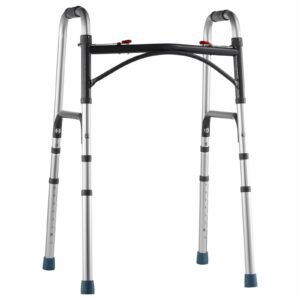 folding walker, 2 button folding walkers with 8 level adjustable height and durable handles, lightweight aluminum mobility walker aid for elderly handicapped disabled, up to 350 pounds