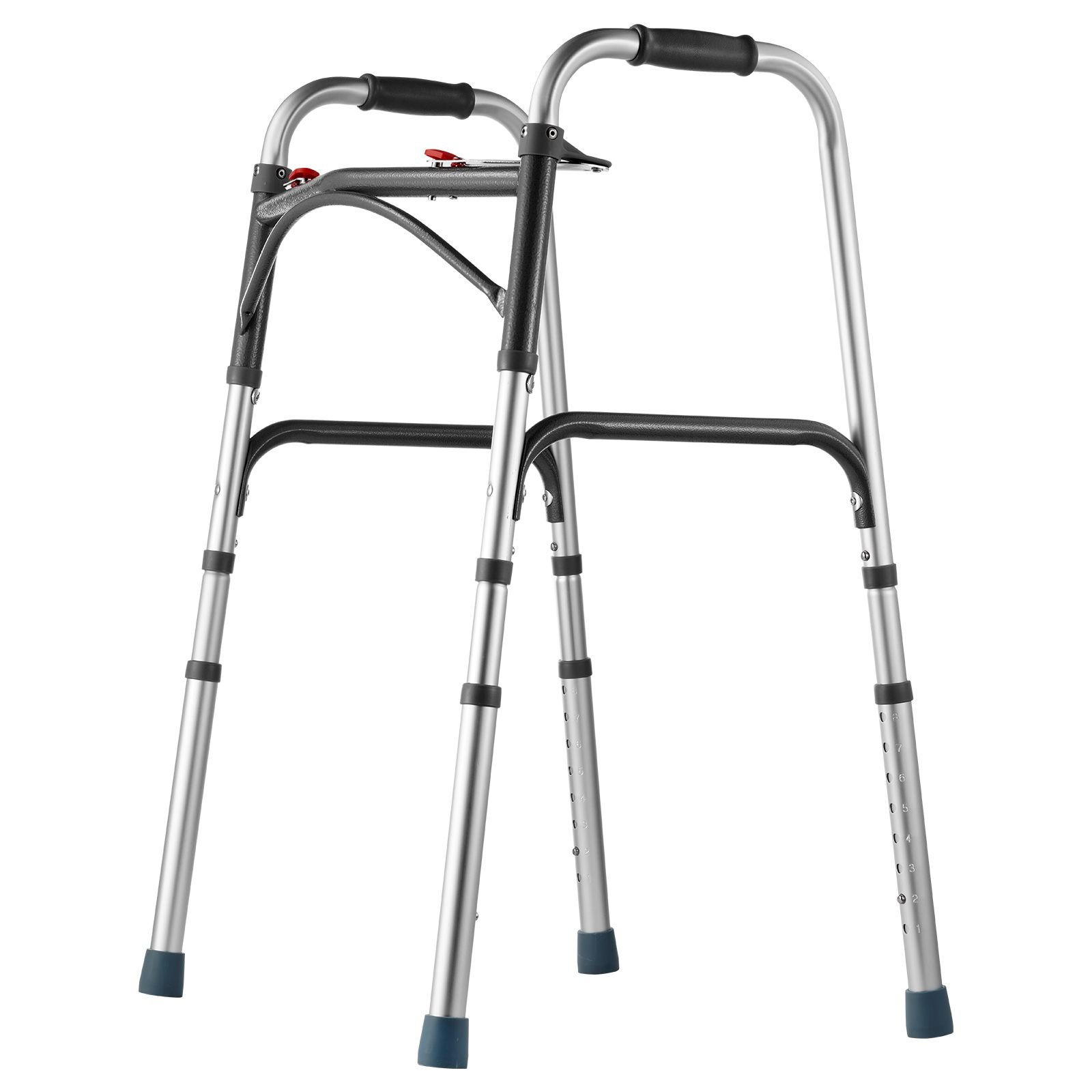 folding walker, 2 button folding walkers with 8 level adjustable height and durable handles, lightweight aluminum mobility walker aid for elderly handicapped disabled, up to 350 pounds