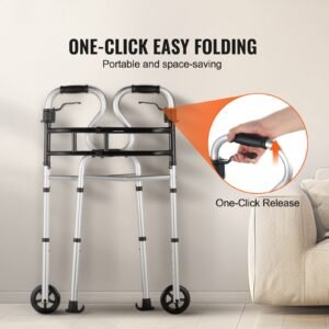 folding walker on wheels, 3 in 1 stand assist folding walkers with adjustable height and width, lightweight aluminum | front wheeled mobility aid for elderly handicapped disabled, up to 350lbs
